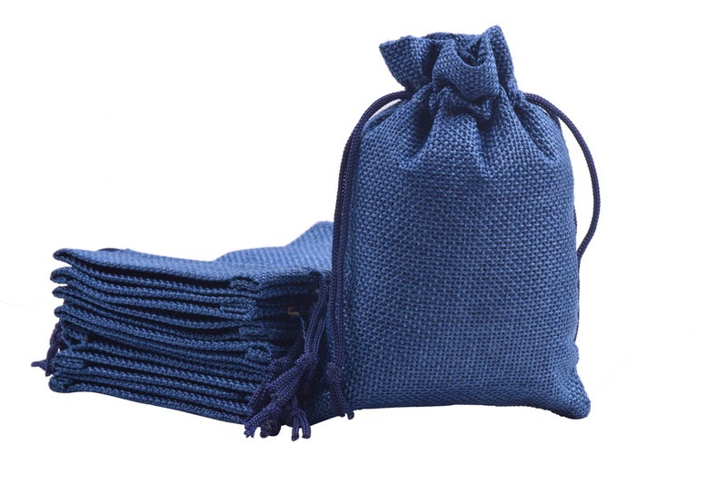 Sansam 24pcs Navy Drawstring Burlap Gift Bags, 5.2x7.2 Inch Lining Burlap Sacks For Jewellery Packaging, Herb, Spices, Medium Size Jute Treat Bags for Christmas, Wedding, Party,Household Storage - Image 1